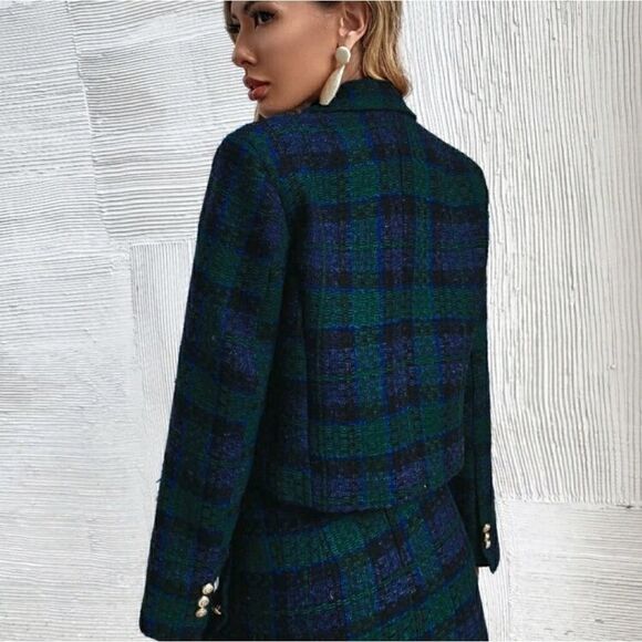 Plaid Button Mini Straight Skirt - Picture 2 of 8